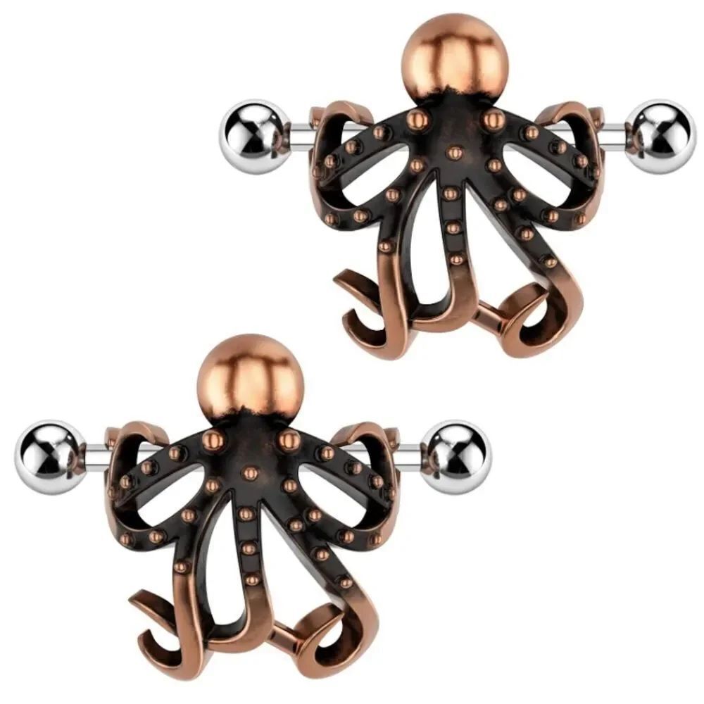 14G 316L Rose Gold Octopus Nipple Rings - Set of 2